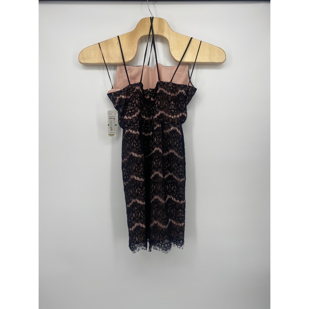 GB Gianni Bini Lace Mini Dress L Black Pink Strappy Back Cocktail Party